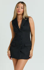 Bella Mini Dress - Tailored A Line Blazer Dress in Black
