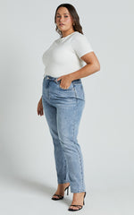 Billie Jeans - High Waisted Recycled Cotton Mom Denim Jeans in Mid Blue Wash