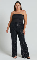 Deliza Pants - Mid Waisted Sequin Flare Pants in Black