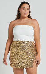 Ingrid Mini Skirt - Sequin Skirt in Gold Sequin