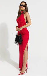 Francis Maxi Dress - Halter Ruched Backless Dress in Red