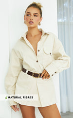 Tiffany Skort - Mid Waist Box Pleated Mini Skort in Stone