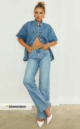 Abbie Jeans - Mid Rise Straight Leg Recycled Denim Jeans in Mid Blue Wash