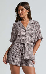 Brunita Shorts - High Waisted Tie Shorts in Moroccan Geo print