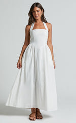 Daniella Maxi Dress - Halter Neck A Line Dress in White