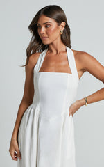 Daniella Maxi Dress - Halter Neck A Line Dress in White