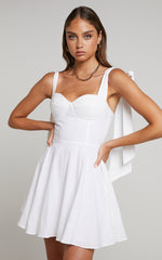 Girley Mini Dress - Bow Strap Dress in White