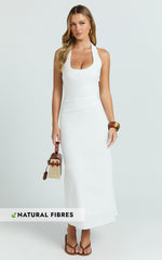 Murray Midi Dress - Deep U Halter Neck Dress in White