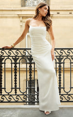 Jordyn Midi Dress - Square Neck Halter Column Dress in White