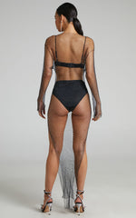 Hanica Midi Dress - Diamante Mesh Long Sleeve Dress in Black