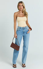 Abbey Top - Beaded Halter Neck Top in Pastel Yellow