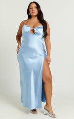 Abby Maxi Dress - Bias Cut Diamante Trim Dress in Dove Blue