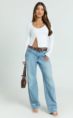 Acacia Top - Asymmetric Button Down Rib Top in White