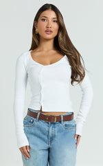 Acacia Top - Asymmetric Button Down Rib Top in White