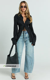 Ada Jeans - Mid Waisted Recycled Denim Barrel Jeans in Mid Blue Wash