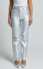 Addison Jeans - High Waisted Metallic Jeans in Silver