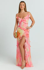 Adele Maxi Dress - Strappy V Neck Ruffle Tiered Dress in Regency Print