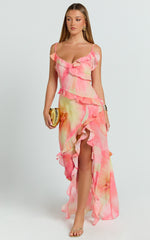 Adele Maxi Dress - Strappy V Neck Ruffle Tiered Dress in Regency Print
