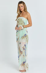 Adiana Maxi Dress - Floral Print Strapless Dress in Aquamarine Floral