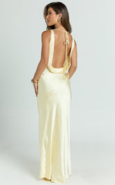 Adilah Maxi Dress - Cowl Neck Satin Dress in Butter Yellow