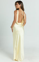 Adilah Maxi Dress - Cowl Neck Satin Dress in Butter Yellow