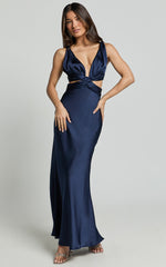 Adora Maxi Dress - V Neck Cut Out Dress in Navy