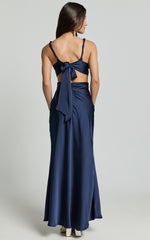 Adora Maxi Dress - V Neck Cut Out Dress in Navy
