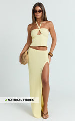 Agnes Maxi Skirt - Low Waist Thigh Split Crochet Maxi Skirt in Lemon