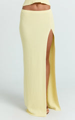Agnes Maxi Skirt - Low Waist Thigh Split Crochet Maxi Skirt in Lemon