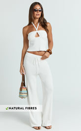 Agnes Top - Halter Neck Cut Out Knitted Top in Off White