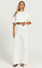 Aileen Pant - High Waisted Tailored Wide Leg Pant in White