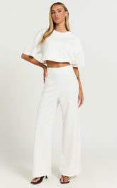 Aileen Pant - High Waisted Tailored Wide Leg Pant in White