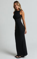 Aisha Maxi Dress - Sleeveless Twist Strap Bodycon Dress in Black