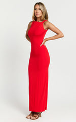 Aisha Maxi Dress - Sleeveless Twist Strap Bodycon Dress in Red