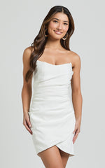 Akara Mini Dress - Strapless Wrap Dress in White