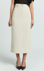 Alanna Midi Skirt - High Waisted Back Split Pencil Skirt in Neutral