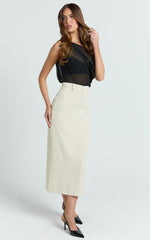 Alanna Midi Skirt - High Waisted Back Split Pencil Skirt in Neutral