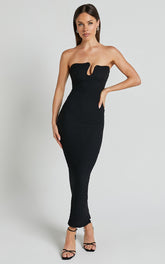 Alberta Maxi Dress - Strapless bust detail textured dress in Black