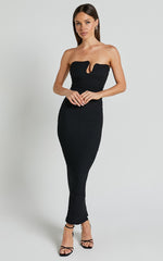 Alberta Maxi Dress - Strapless bust detail textured dress in Black