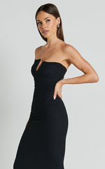 Alberta Maxi Dress - Strapless bust detail textured dress in Black