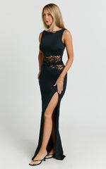Alberta Maxi Dress - Spliced Sheer Lace Column Dress in Black
