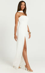 Allegra Maxi Dress - Neck Band Column High Split Dress in Off White