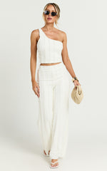 Almarie Pants - Mid Waisted Wide leg Textured Pants in Off White