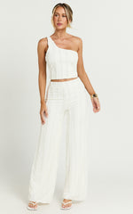 Almarie Pants - Mid Waisted Wide leg Textured Pants in Off White