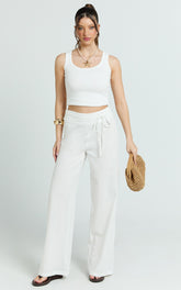 Alva Pants - High Waisted Front Tie Wide Leg Pants in White