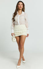 Alvana Shirt - Organza Gold Hardware Feature Button Blouse Shirt in White