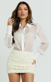 Alvana Shirt - Organza Gold Hardware Feature Button Blouse Shirt in White
