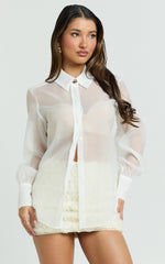 Alvana Shirt - Organza Gold Hardware Feature Button Blouse Shirt in White