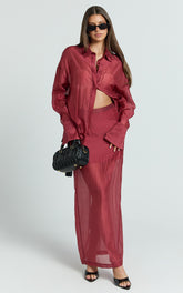 Amalia Midi Skirt - Sheer Ankle Length Pencil Skirt in Cherry