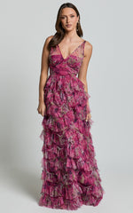 Amalie The Label - Josette Tulle Tiered Maxi Dress - Ink Floral